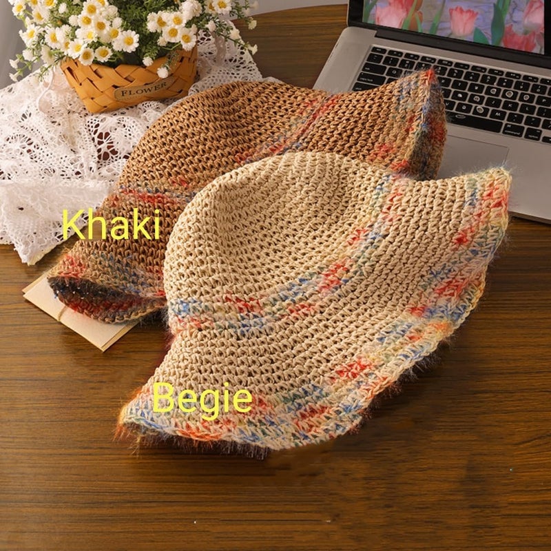 VesipaFly Womens Floppy Straw Sun Hat Packable Wide Brim Summer Beach Hat Foldable Crochet Bucket Hats Roll Up Rainbow Travel Hat - Image 5